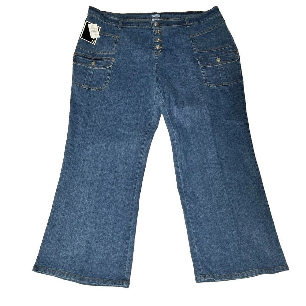 Stretch tech Women's Blue Flared Denim Jeans Stretch 5 Pocket Mid Rise 26